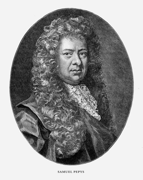 samuel pepys, englisch viktorianischen gravur, 1887 - heroes fame old fashioned men stock-grafiken, -clipart, -cartoons und -symbole