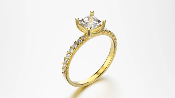 istock 3D illustration yellow gold ring with diamonds 696741516