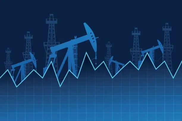 Vector illustration of Oil derricks and financial data