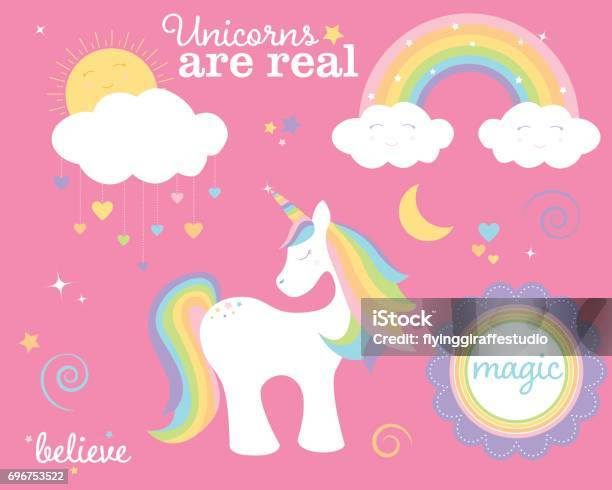 Unicorn Set Stock Illustration - Download Image Now - Unicorn, Rainbow, Cloud - Sky