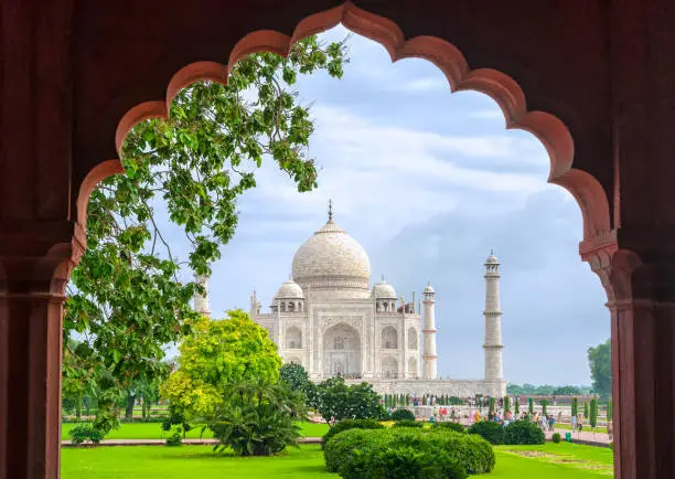 Taj Mahal, view through the garden arch, Agra, India