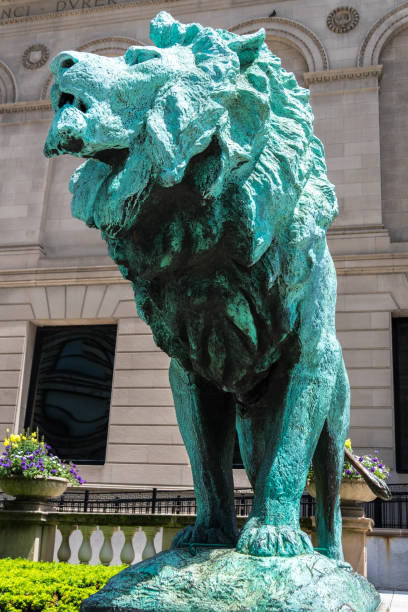 istock Blue lion monument in a downtown of Chicago 696756728