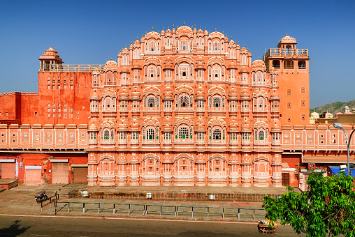 The decorated facade of the Maharaja's Palace of Winds, Hawa Mahal, Jaipur, India