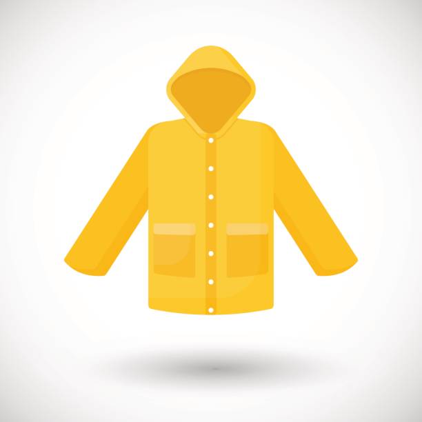 Raincoat vector flat icon Raincoat icon, Flat design of rain coat clothing with round shadow, vector illustration raincoat stock illustrations