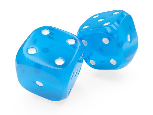 istock 3d rendering two blue glass rolling dices isolated on white background 696774030