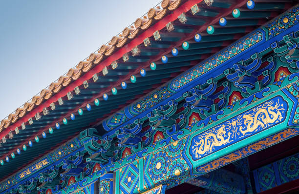 богато дизайн крыши и узоры в запретном городе, пекин - allegory painting human settlement built structure house стоковые фото и изображения