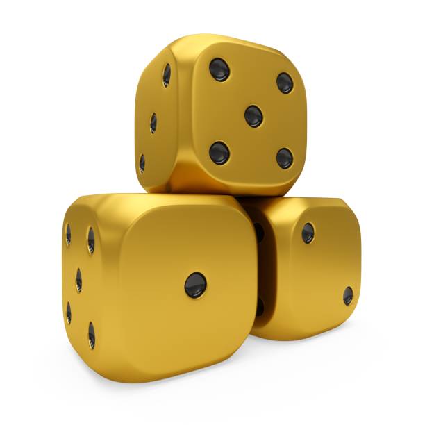 istock 3d rendering three golden dices isolated on white background 696776938