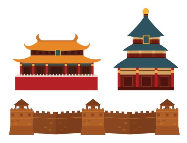 Great wall of China beijing asia landmark brick architecture culture history vector illustration Great wall of China beijing asia landmark brick heritage chinese architecture asian landscape culture history vector illustration. Celebration antique vintage asian symbols. badaling stock illustrations