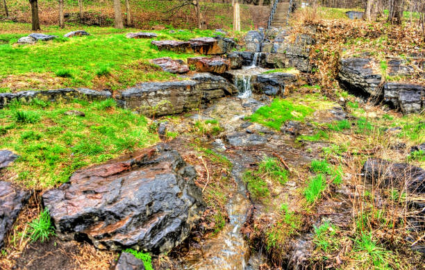 istock Small waterfall in Mount Royal - Montreal, Canada 696777486