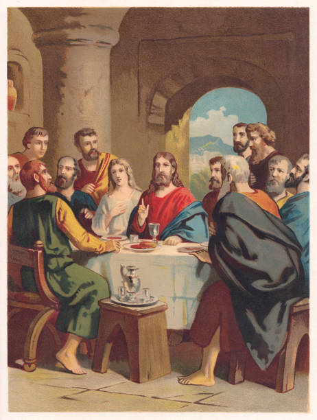 The Last Supper, chromolithograph, published in 1886 The Last Supper. Chromolithograph, published in 1886. last supper stock illustrations