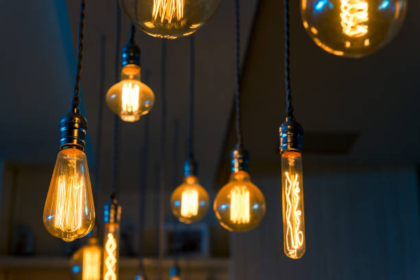 istock Composition of hanging lamps in retro style close-up 696784666