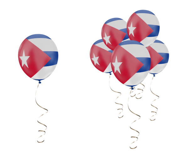 Country Flag of Cuba on balloons with a white solid background Official National Flags imposed on 3D rendered balloons caribbean community and common market stock pictures, royalty-free photos & images