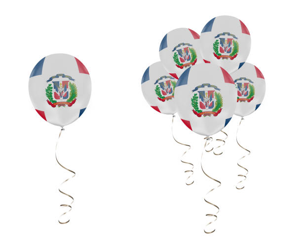 Country Flag of The Dominican Republic on balloons with a white solid background Official National Flags imposed on 3D rendered balloons caribbean community and common market stock pictures, royalty-free photos & images