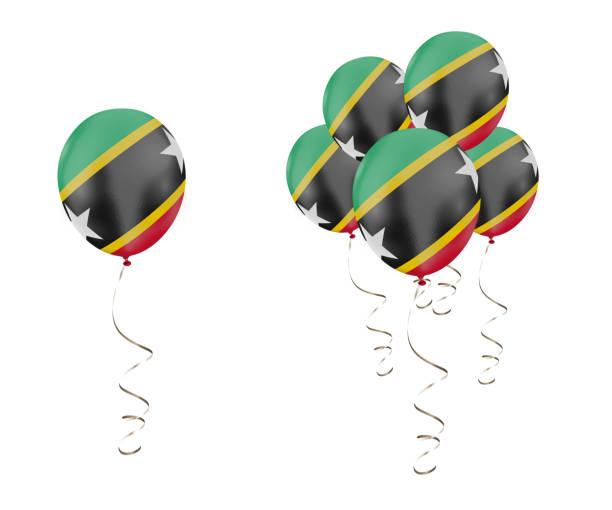 Country Flag of Saint Kitts and Nevis on balloons with a white solid background Official National Flags imposed on 3D rendered balloons caribbean community and common market stock pictures, royalty-free photos & images