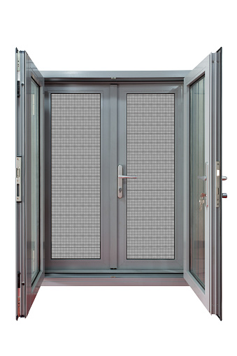 paired hinged door with stainless steel mesh screen