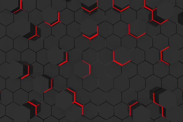 istock red light abstract background in black hexagons geometric in 3D rendering 696802780