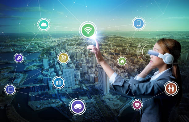 istock modern city night panorama and wireless communication network 696810120