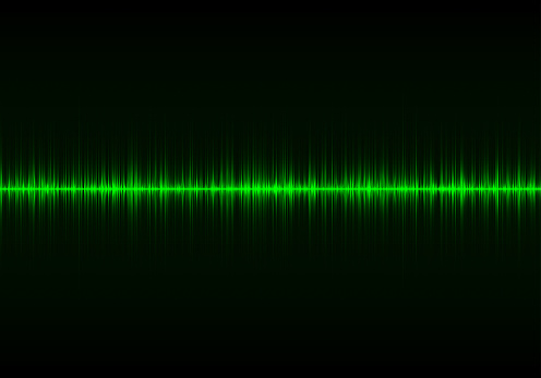 Sound waves oscillating glow light, abstract technology background