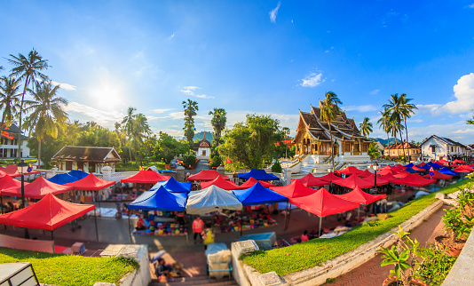 Landmark of Night market in Luang Prabang city of Laos and The Royal Palace Museum