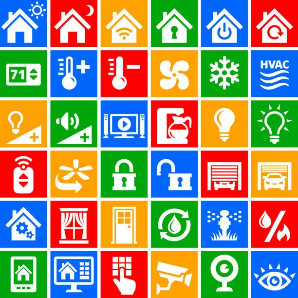 Vector illustration of Home Automation royalty free vector interface icons in color