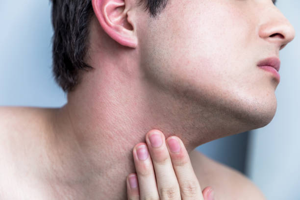 young man checking his facial skin. men's skincare concept. - stubble imagens e fotografias de stock