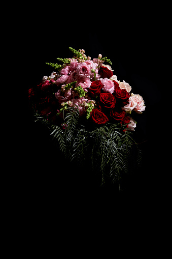 A floral arrangement on a black background