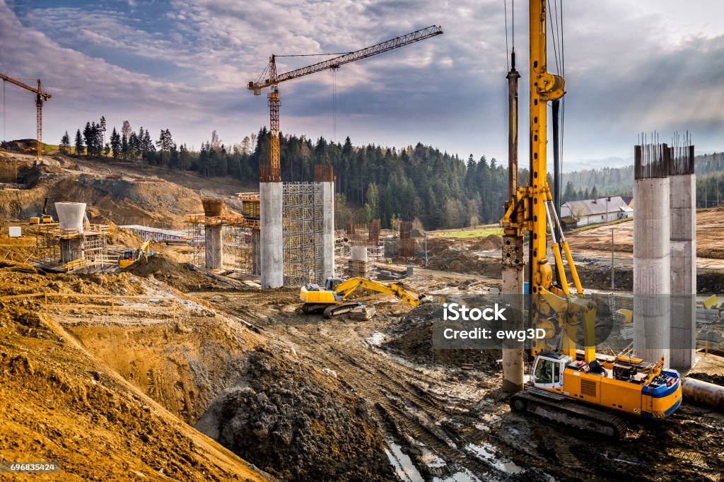 Construction of the viaduct on the new S7 highway, Luban, Poland Construction Industry Stock Photo