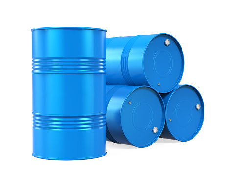 Blue Oil Drums isolated on white background. 3D render