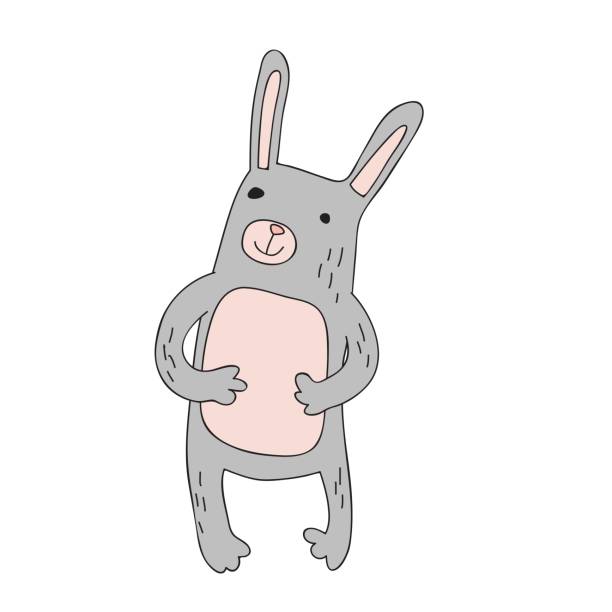 niedlichen kaninchen zeichentrickfigur, isoliert vektorgrafik im einfachen stil. - rabbit pets baby rabbit white background stock-grafiken, -clipart, -cartoons und -symbole