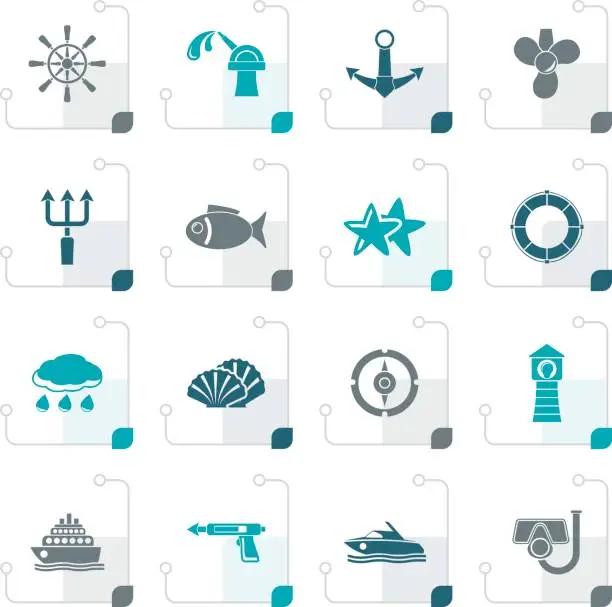 Vector illustration of Stylized Marine and sea icons