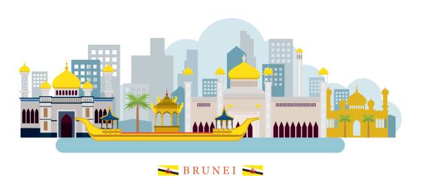 illustrations, cliparts, dessins animés et icônes de skyline de repères de brunei - bandar seri begawan