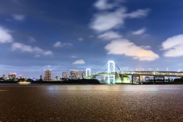 istock empty road with suspension bridge in modern city 696853718
