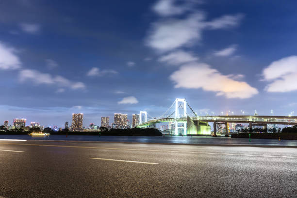 istock empty road with suspension bridge in modern city 696857738