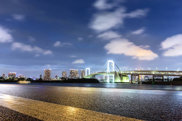 istock empty road with suspension bridge in modern city 696860818
