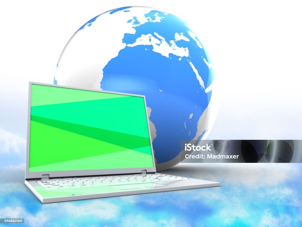 Earth Looks Like Computer 3d Earth With Laptop Computer Stock Photo - Download Image Now - Africa ...