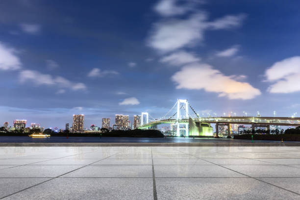 istock empty pedestrians sidewalk with modern suspension bridge 696862274
