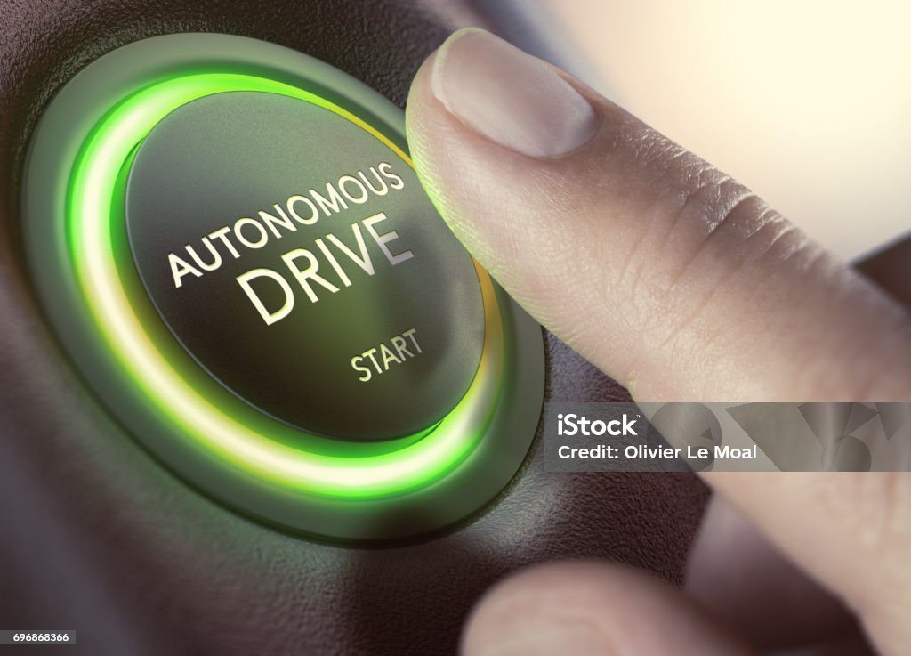 Guida autonoma, veicolo a guida autonoma - Foto stock royalty-free di Mezzo di trasporto senza conducente