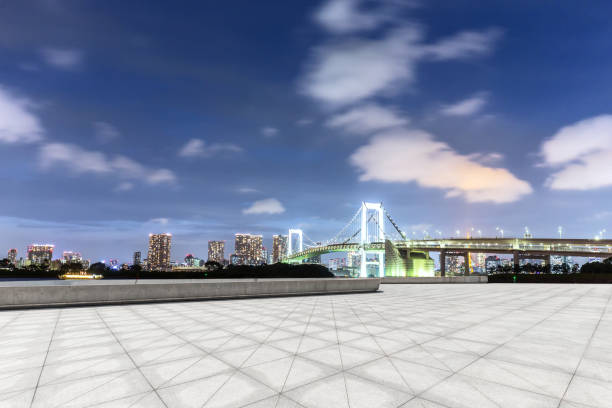 istock empty pedestrians sidewalk with modern suspension bridge 696868626