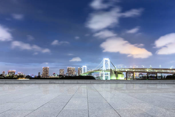 istock empty pedestrians sidewalk with modern suspension bridge 696869702