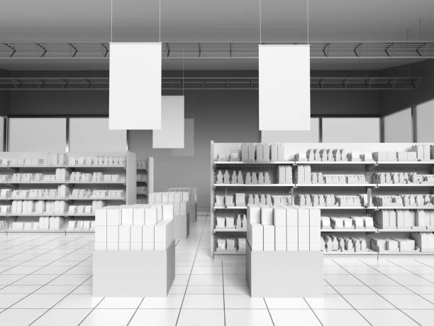 istock Supermarket  interior with hangers 696872282