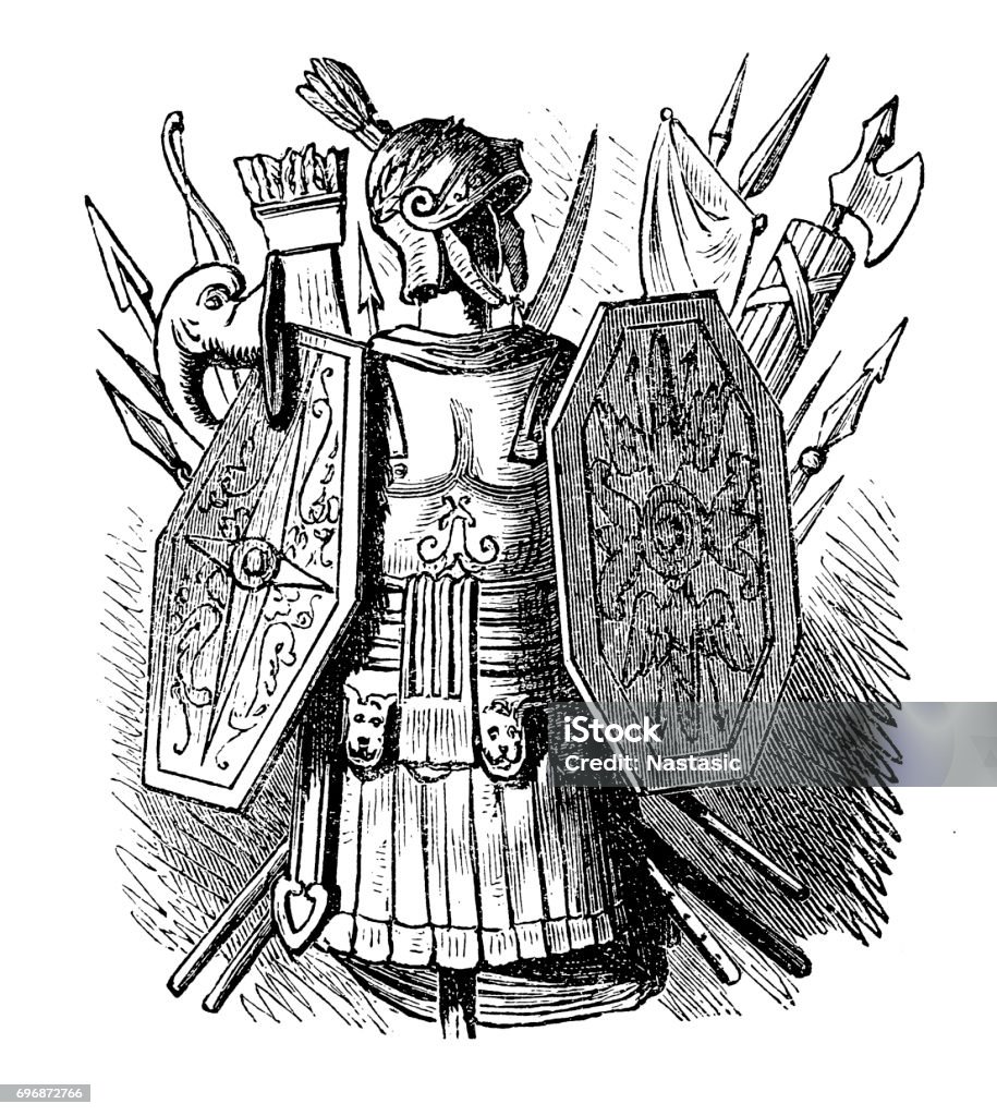 Roman warrior suit Illustration of a Roman warrior suit Armed Forces stock illustration