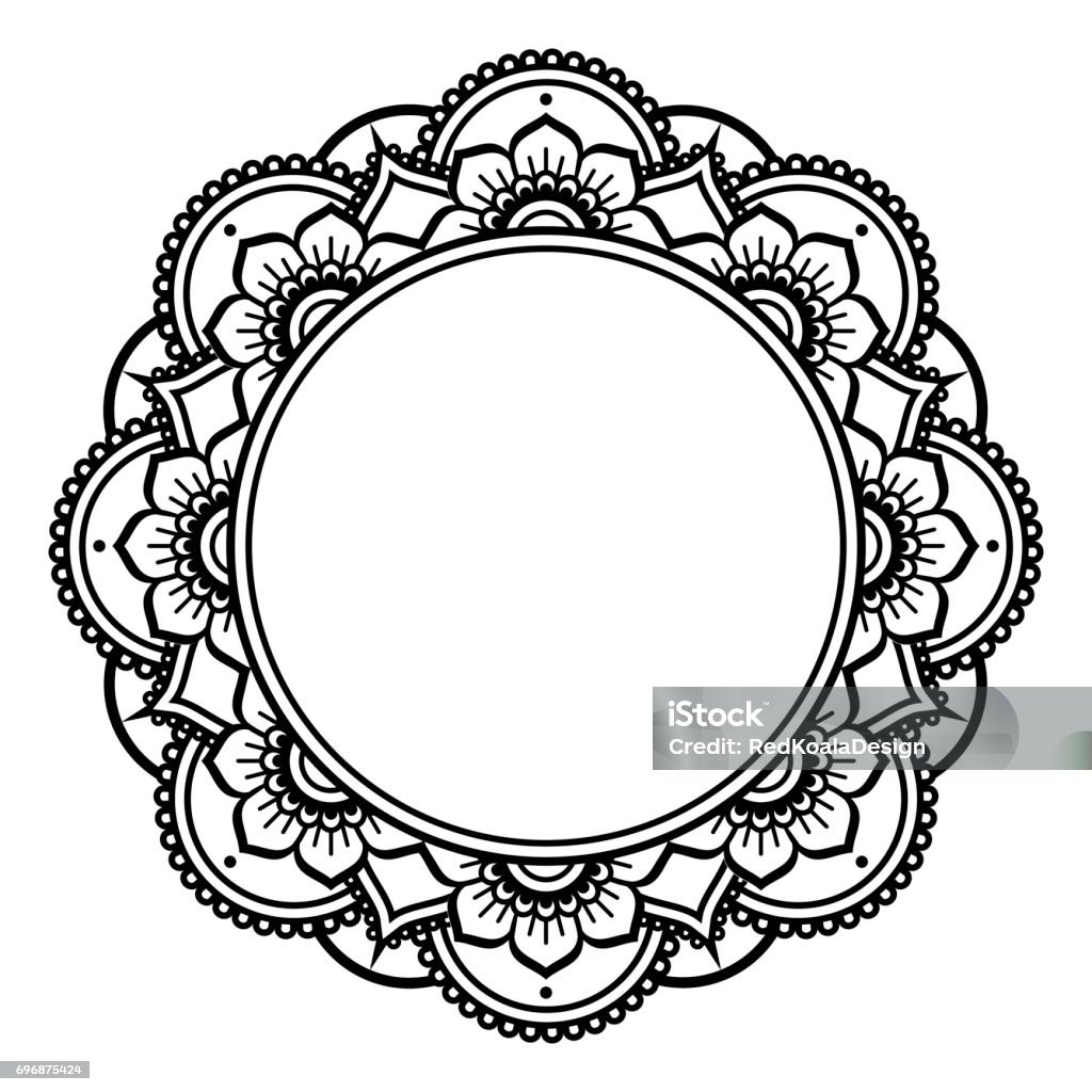 Mandala design, Mehndi henna tattoo inspired round pattern Indian background, mandala bohemian floral design in black and white Abstract stock vector