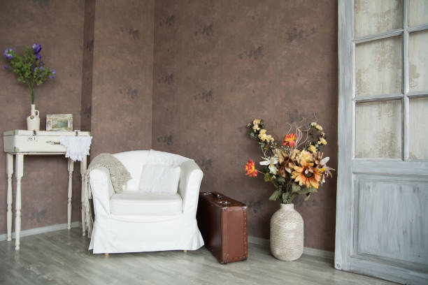 istock Interior retro room with an armchair 696876180