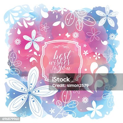 istock Floral frame banner with watercolor background texture 696879960