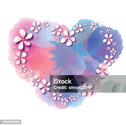 istock Floral frame banner with watercolor background texture 696880000