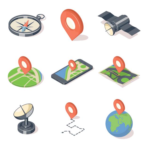 ilustraciones, imágenes clip art, dibujos animados e iconos de stock de conjunto de iconos de navegación de gps - world location