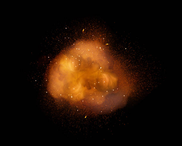 istock Huge, extremely hot explosion with sparks and hot smoke, against black background 696885510