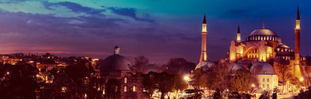 istock Panorama of Hagia Sophia at night. 696885532