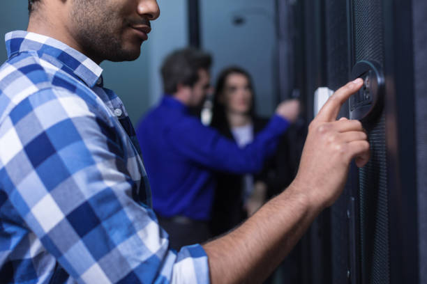 istock Close up of a man pressing the button 696885552