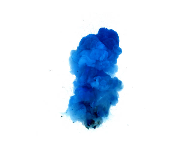 Abstract, blue explosion of fire against white background stock photo